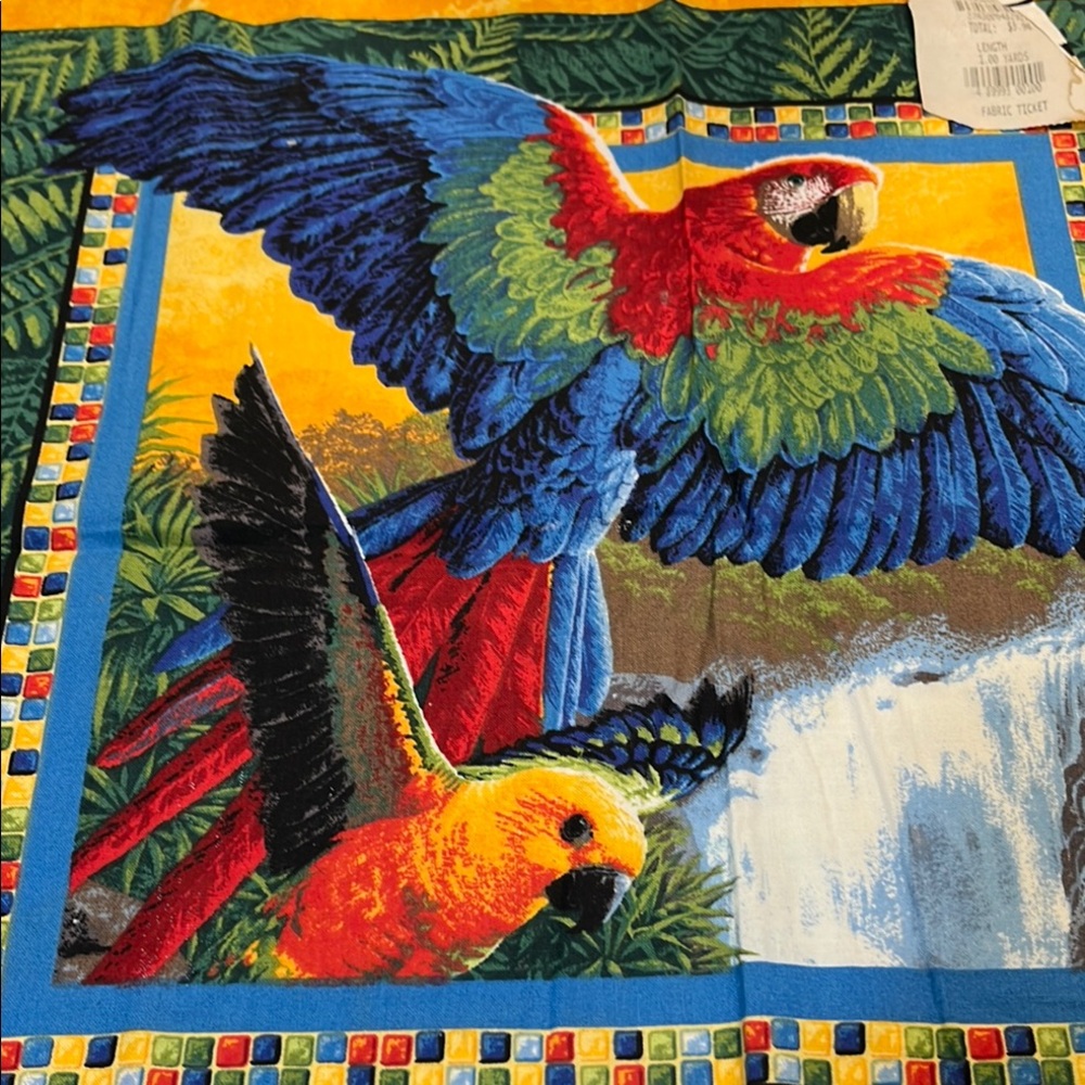 Vintage Colorful Parrot Print Bird fabric for making pillow case or wall hanging